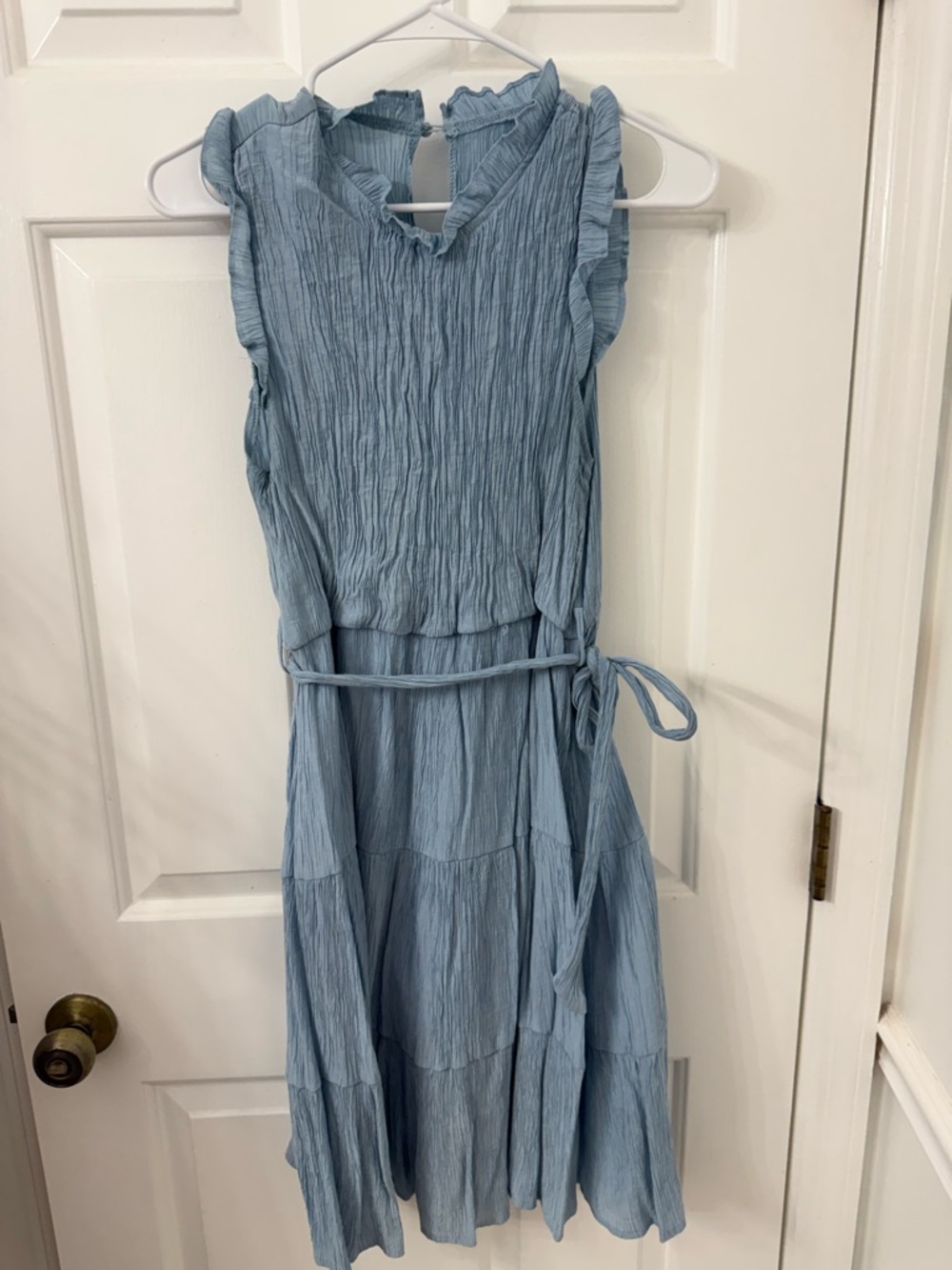 Light Blue Sleeveless Ruffle Tiered Midi Dress